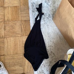 Backless black bodysuit